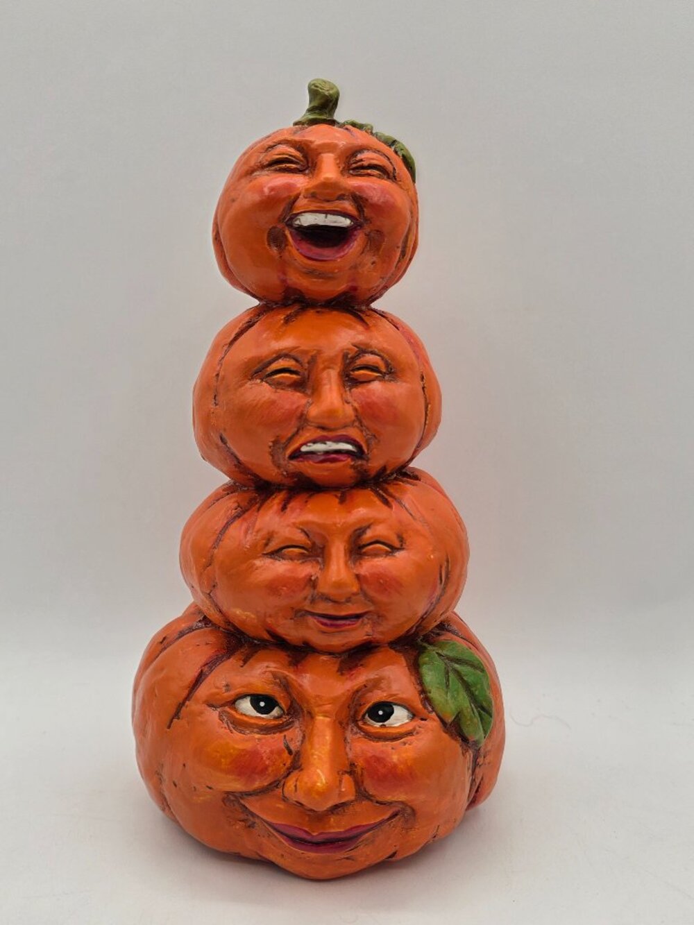Cracker Barrel Resin Stacked Smiling Pumpkin Faces Figurine Halloween Fall Decor